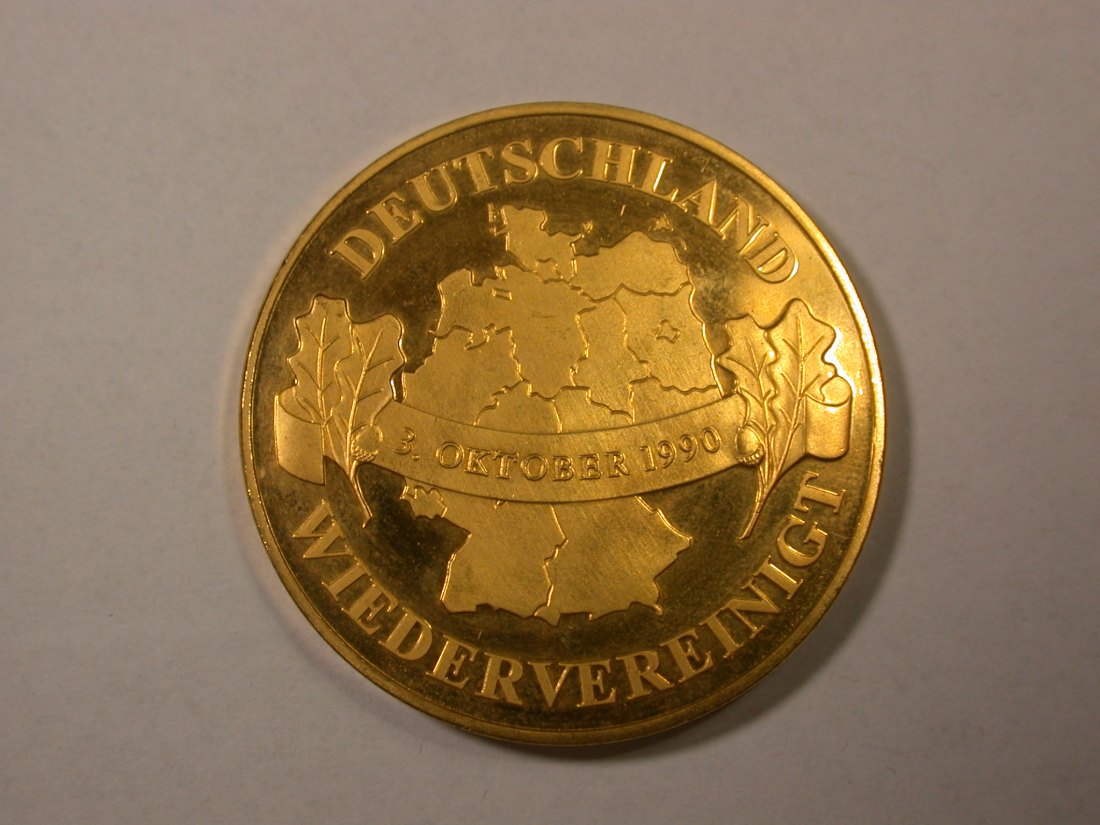  D02  Deutschland Wiedervereinigung 1990 Medaille 40mm/33 Gr. hartvergoldet   Orginalbilder   
