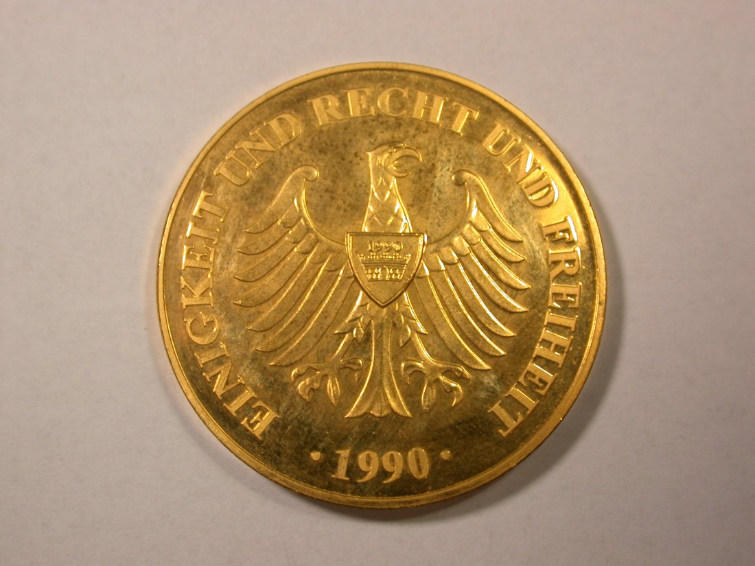  D02  Deutschland Wiedervereinigung 1990 Medaille 40mm/33 Gr. hartvergoldet   Orginalbilder   