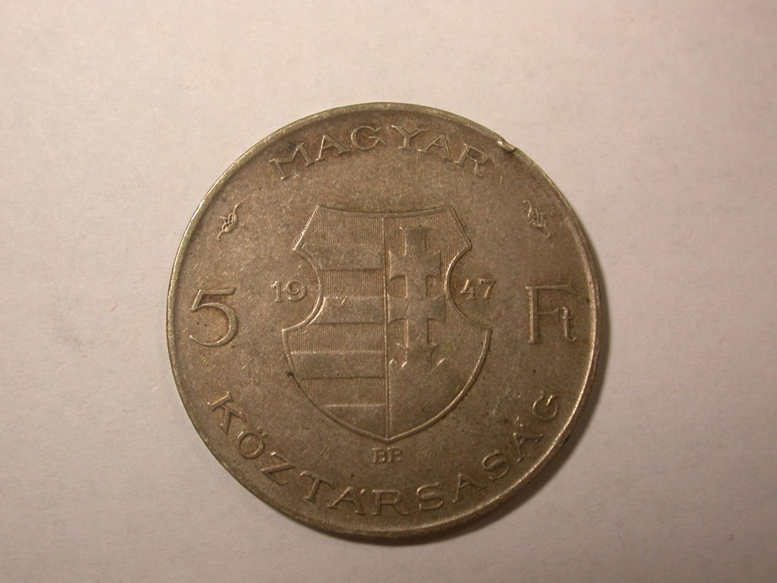  D02  Ungarn  5 Forint 1947 Kossuth in ss/ss+ Orginalbilder   