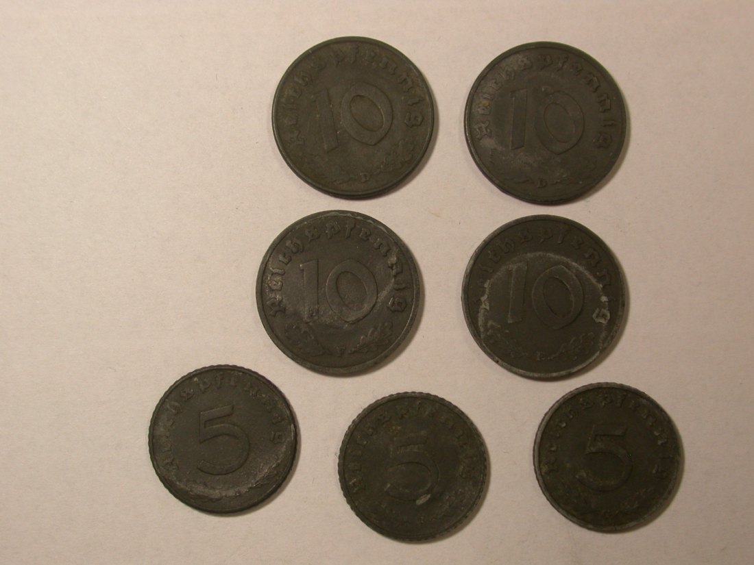  Lot 45 Dritte Reich 7 Münzen 5 und 10 Pfennig   anschauen Orginalbilder   