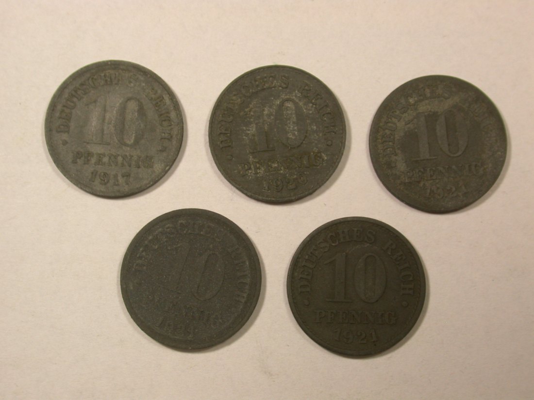  Lot 48  5 x 10 Pfennig Ersatzmünzen 1917-1921 anschauen Orginalbilder   