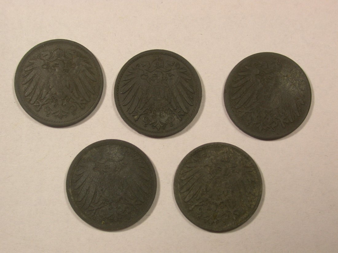  Lot 48  5 x 10 Pfennig Ersatzmünzen 1917-1921 anschauen Orginalbilder   