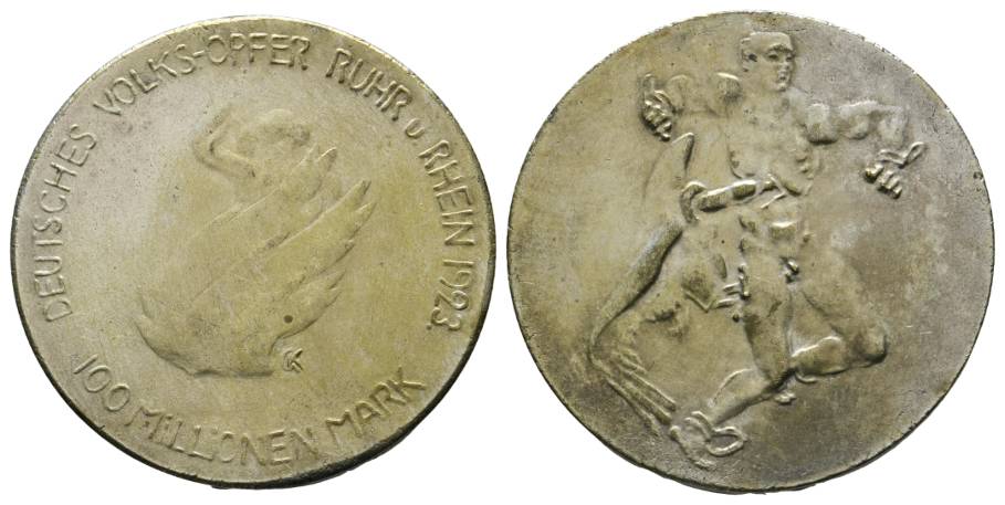  100 Mio. Mark Deutsches Volks-Opfer Ruhr und Rhein 1923; Bronze; 12,92 g; Ø 33 mm   