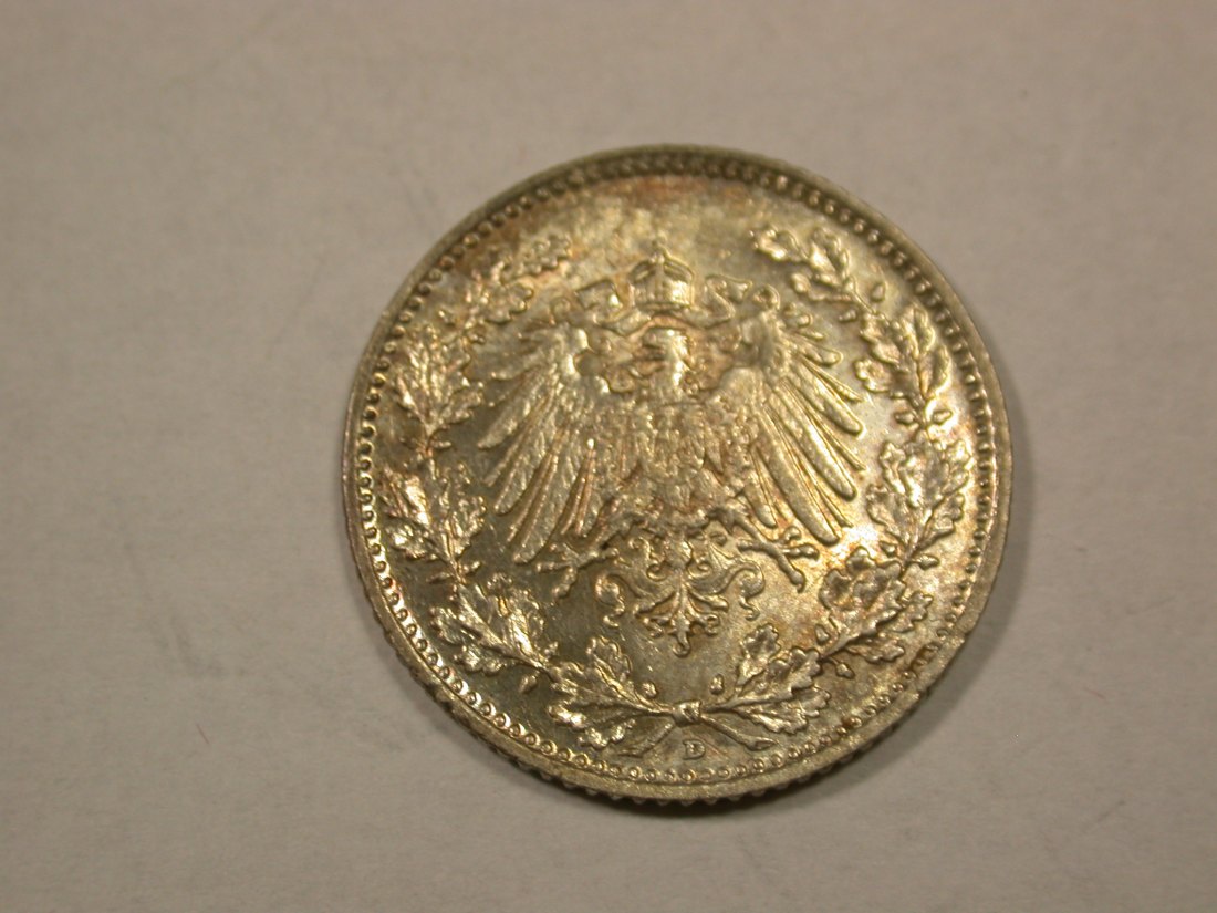  D03  KR  Silber 1/2 Mark  1914 D in f.st  Orginalbilder   