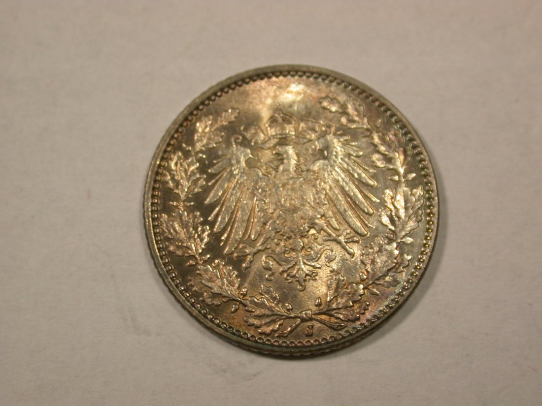  D03  KR  Silber 1/2 Mark  1914 J in f.st  Orginalbilder   
