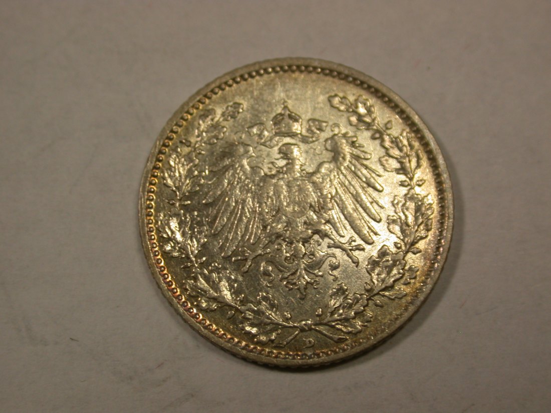  D03  KR  Silber 1/2 Mark  1912 D in ss-vz  Orginalbilder   