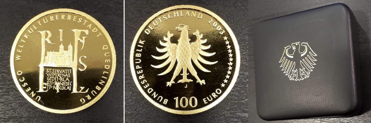 BRD  100 Euro  2003 J MM-Frankfurt  Feingold: 15,5g UNESCO Weltkulturerbe - Quedlinburg  
