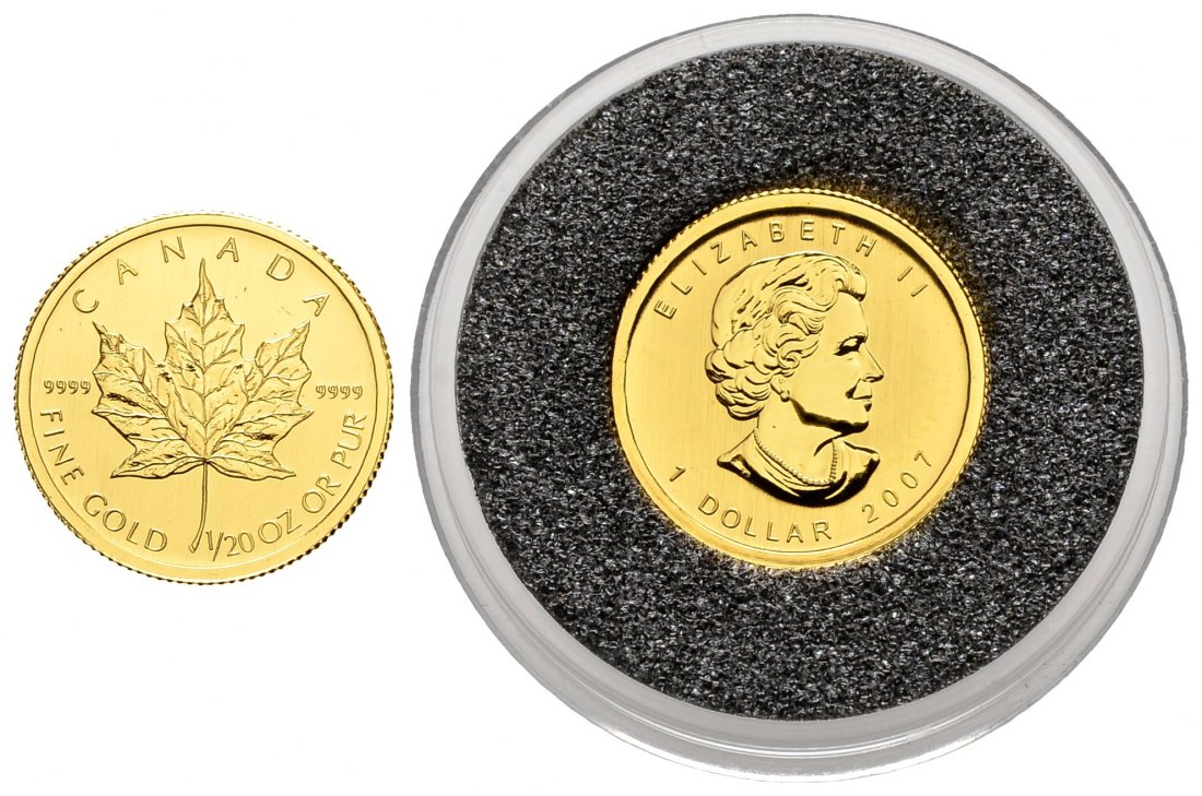 PEUS 2693 Kanada 1,56 g Feingold. Maple Leaf Dollar GOLD 1/20 Unze 2007 Fast Stempelglanz (in Kapsel)
