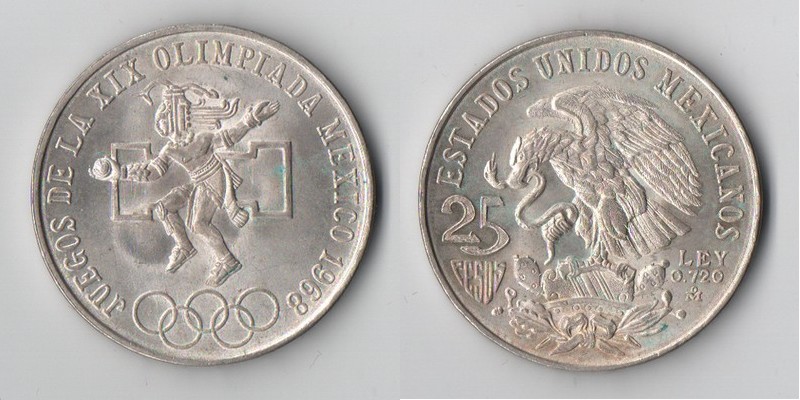  Mexiko  25 Pesos  1968  Sommer Olympiade - Mexico City   FM-Frankfurt  Feinsilber: 16,2g   
