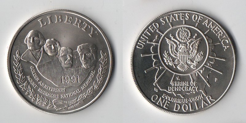 USA  1 Dollar 1991P  Mount Rushmore FM-Frankfurt  Feingold: 24,06g   