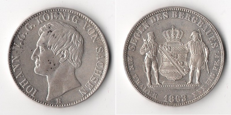  Sachsen  Ausbeutethaler 1863 - Segen des Bergbaues   FM-Frankfurt  Feinsilber: 16,5g   