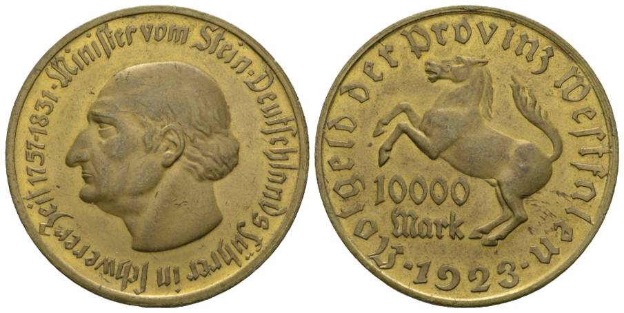 Westfalen; Notgeld 10000 Mark 1923; vergoldet   