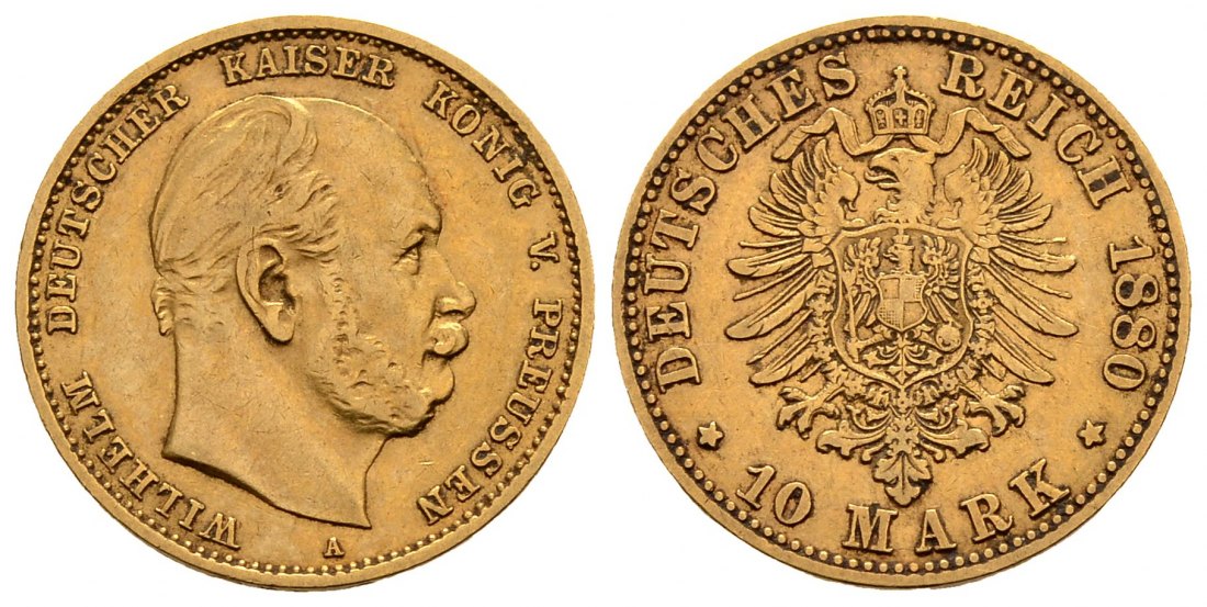 PEUS 2715 Kaiserreich - Preußen 3,58 g Feingold. Wilhelm I. (1861 - 1888) 10 Mark GOLD 1880 A Sehr schön