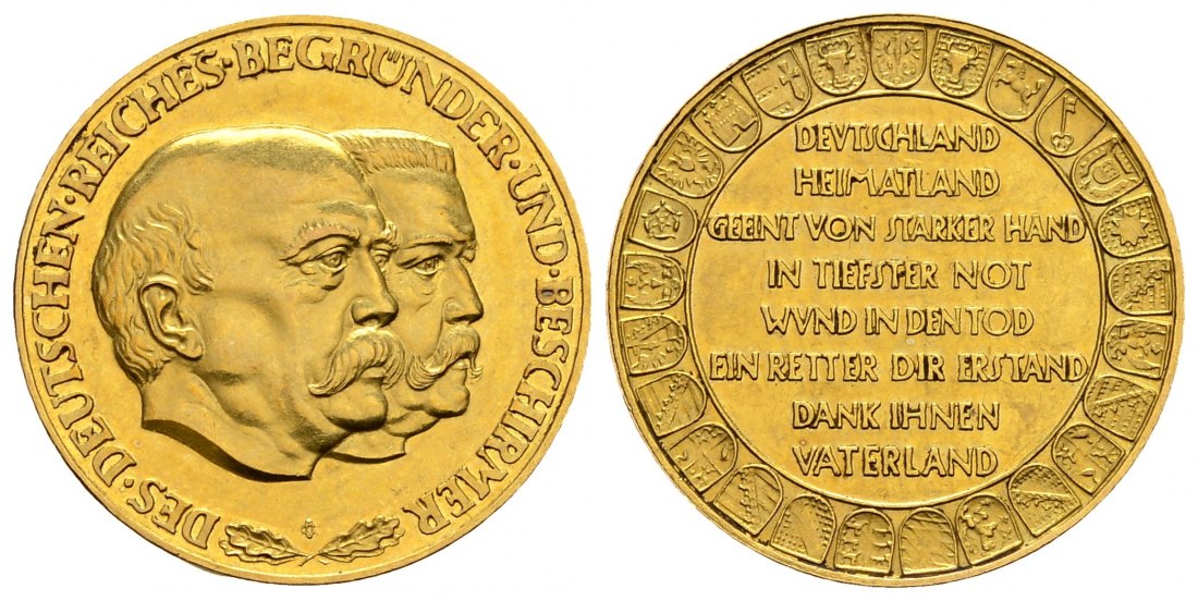 PEUS 2721 Weimarer Republik 4,88 g Feingold / 22,5 mm. 60. Jahrestag der Reichsgründung Goldmedaille GOLD 1931 B Berlin Kl. Kratzer, fast Vorzüglich