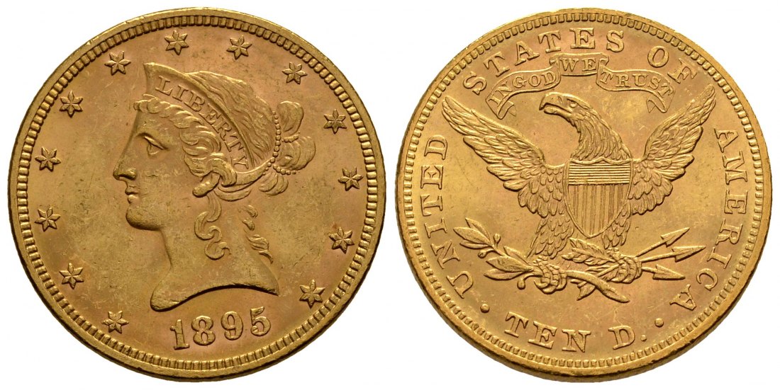 PEUS 2723 USA 15,05 g Feingold. Coronet Head 10 Dollars GOLD 1895 Kl. Kratzer, fast Vorzüglich