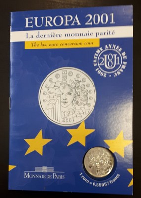  Frankreich  6,55957 Francs  2001  Europa 2001    FM-Frankfurt   Feinsilber: 11,67g   