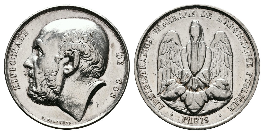  Linnartz Medicina in nummis Frankreich Medaille o.J.(1850)(Farochon) Hippokrates vz- Gewicht: 19,16g   