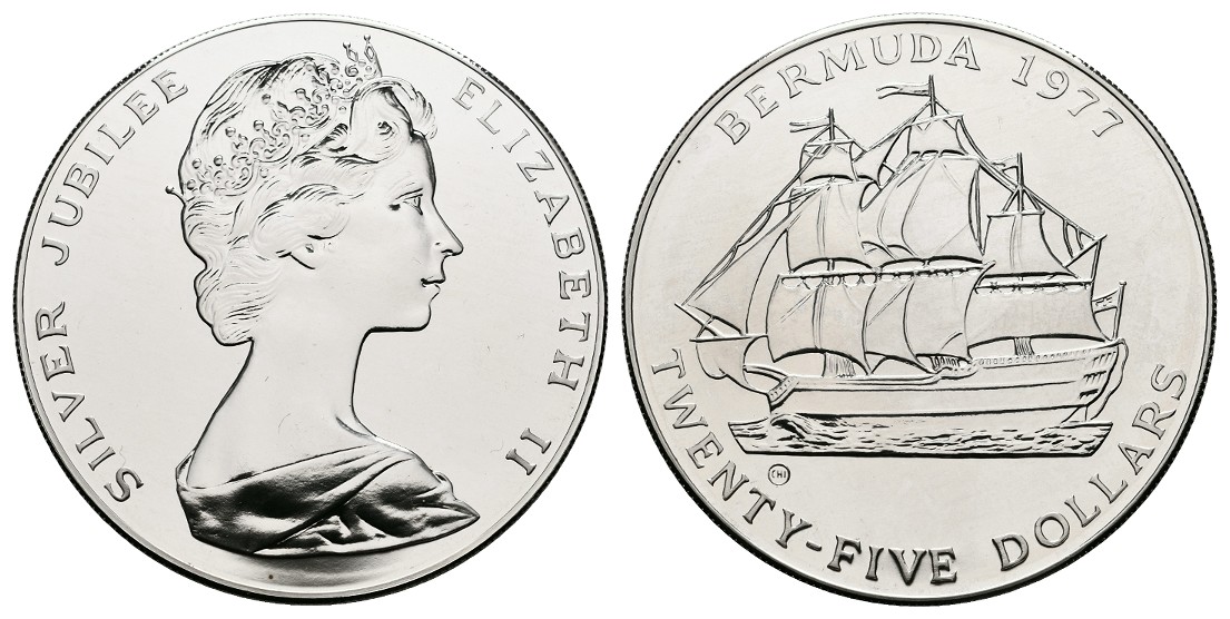  Linnartz Bermuda 25 Dollars 1977 Silberjubiläum Elizabeth II. PP Gewicht: 55g/925er   