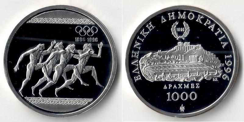  Griechenland  1000 Drachmai  1996    Antike Läufer  FM-Frankfurt Feinsilber: 31,1g   