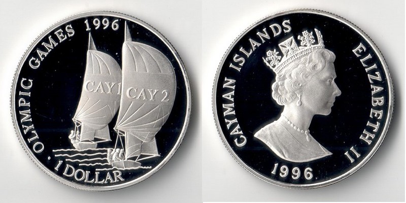  Cayman Island  1 Dollar  1996   Olympia - Zwei Segelboote   FM-Frankfurt  Feinsilber: 26,16g   