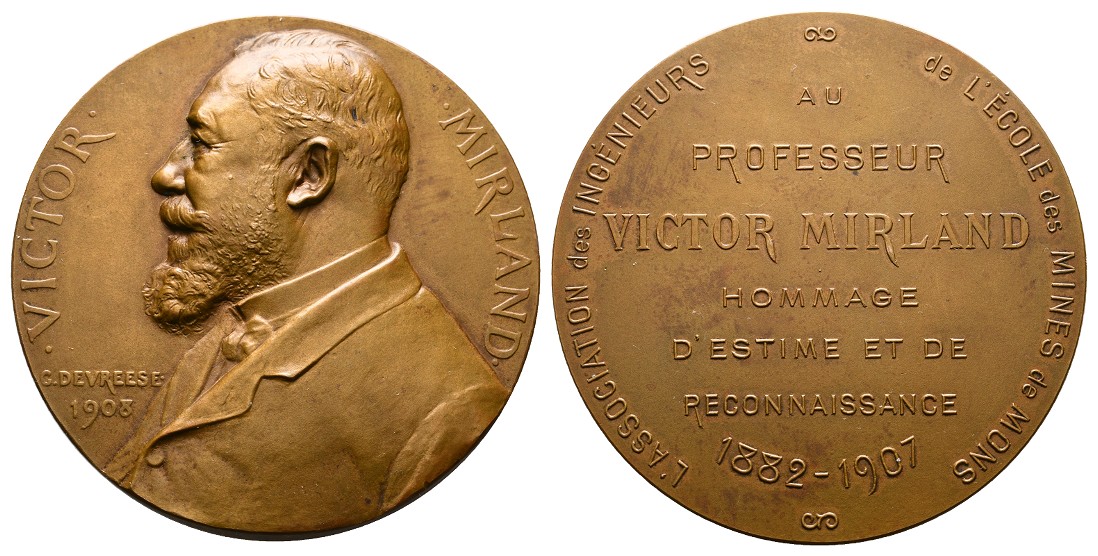  Linnartz Bergbau Frankreich Bronzemedaille 1908 (Devreese) Victor Mirland vz+ Gewicht: 87,2g   
