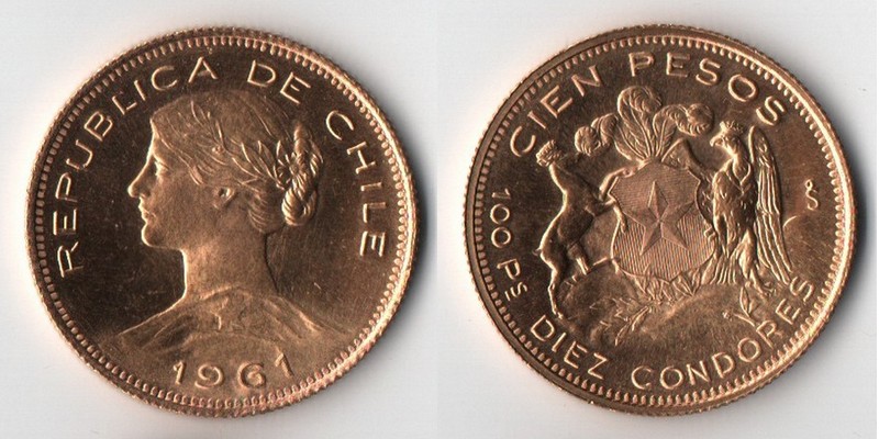 Chile  100 Pesos  1961 MM-Frankfurt  Feingold: 18,30g   