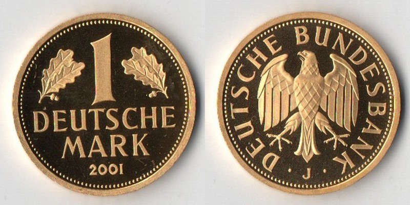 BRD   1 Mark  2001 J MM-Frankfurt   Feingold: 12g Goldene Abschiedsprägung der Deutschen Bundesbank 