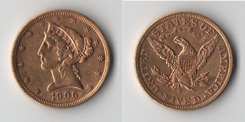 USA  5 Dollar  1906 MM-Frankfurt   Feingold: 7,52g Liberty  