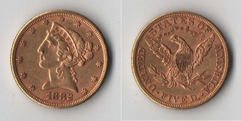 USA  5 Dollar  1882 MM-Frankfurt Feingold: 7,52g Liberty  