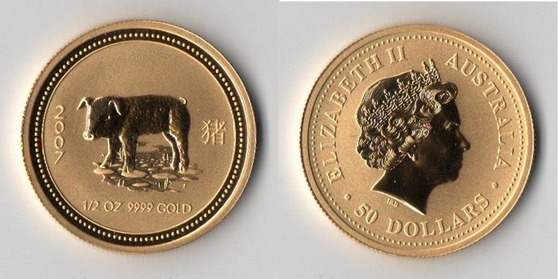 Australien  50 Dollar  2007 MM-Frankfurt Feingold: 15,5g Jahr des Schweins  