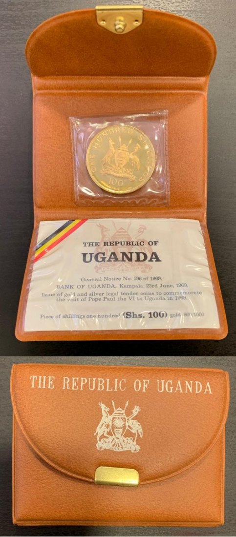 Uganda  100 Shillings  1969 MM-Frankfurt  Feingold: 12,29g Papstbesuch Paul VI. in Afrika  