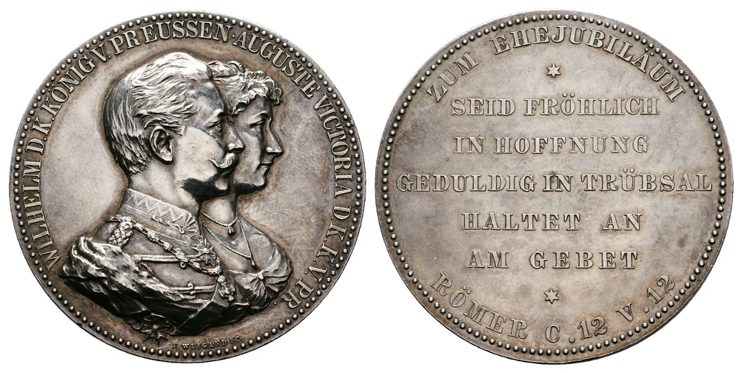 Linnartz Preussen Silbermedaille o.J.(1906)(Weigand)a.d.Silberhochzeit vz+ aus PP Gewicht:50,5g   