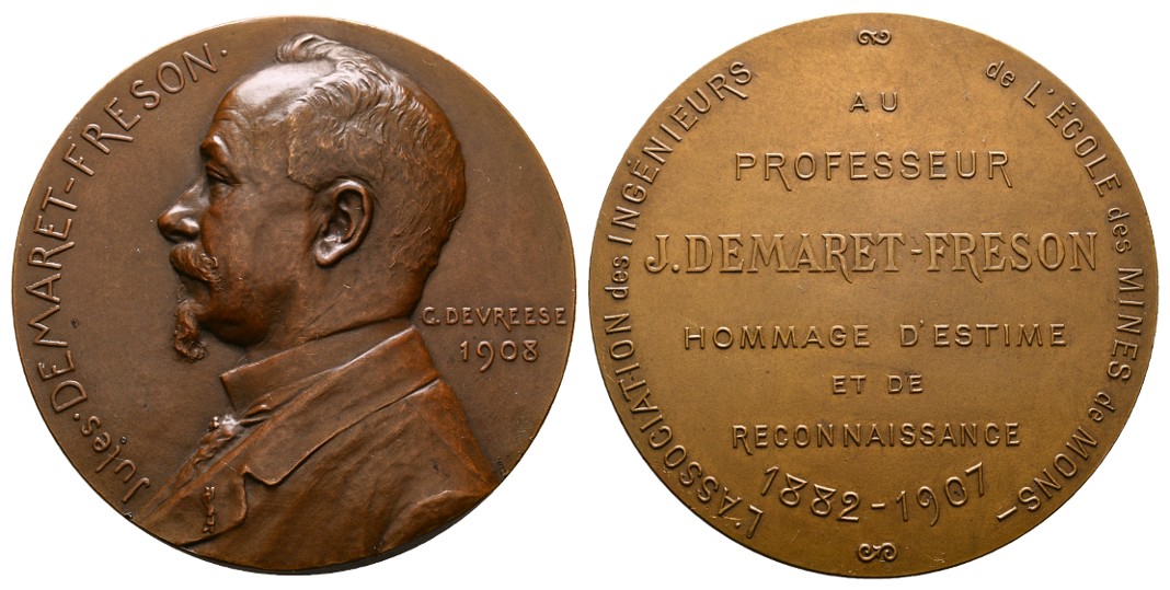  Linnartz Bergbau Frankreich Bronzemedaille 1908 (Devreese) Jules Demaret-Freson vz+ Gewicht: 85,93g   