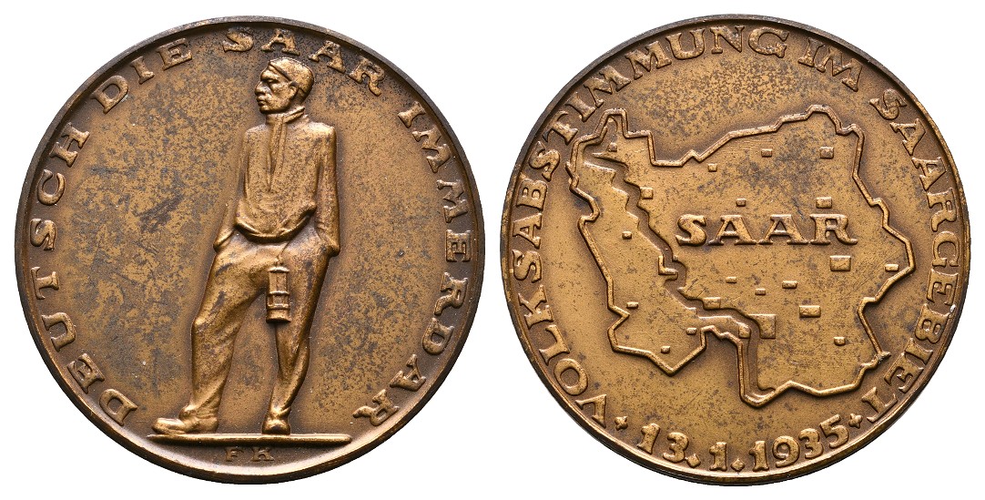  Linnartz Deutschland Bronzemedaille 1935(F.K.)Volksabstimmung im Saargebiet ss-vz Gewicht: 21,67g   