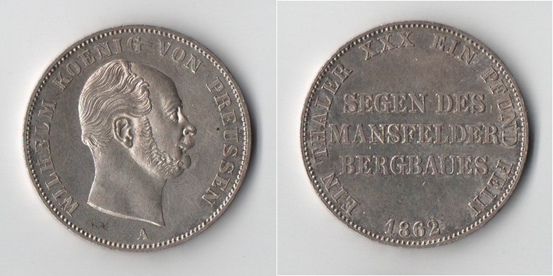  Preussen  Ausbeutethaler 1862   Wilhelm I.   FM-Frankfurt  Feinsilber: 16,67g   