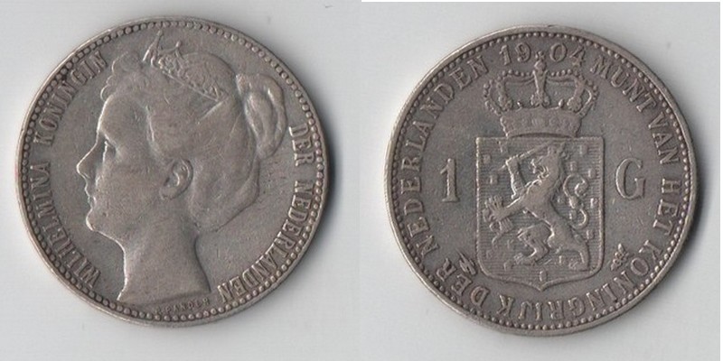  Niederlande  1 Gulden   1904   Königin Wilhelmina     FM-Frankfurt  Feinsilber: 9,45g   