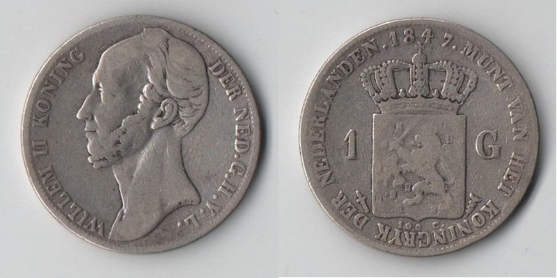  Niederlande  1 Gulden   1847   Wilhelm II.     FM-Frankfurt  Feinsilber: 9,45g   