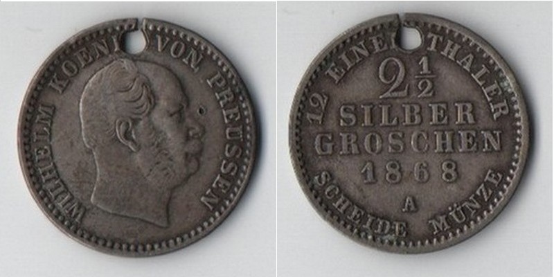  Preussen, 2 1/2 Silbergroschen 1868 A   Wilhelm I.   FM-Frankfurt   Feinsilber: 1,18g   
