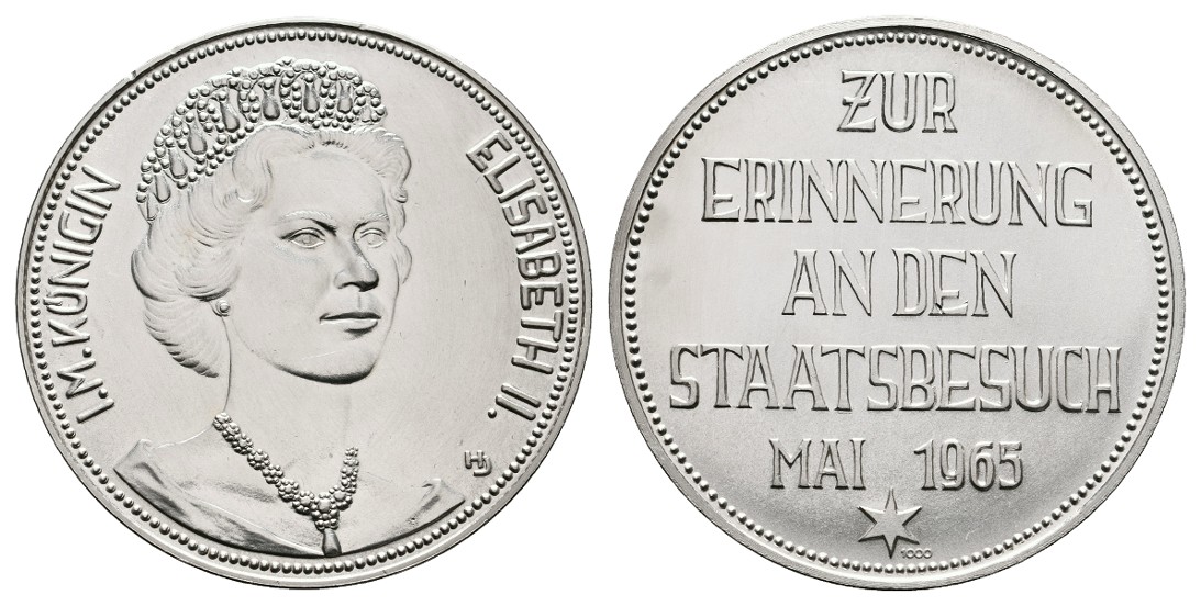  Linnartz BRD Silbermedaille 1965 Elisabeth II. a.d. Staatsbesuch stgl Gewicht: 25,0g/1.000er   