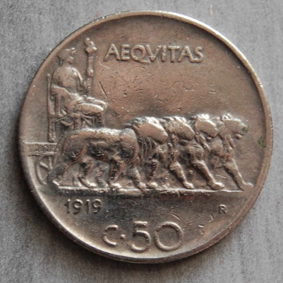  Italien 50 Centesimo 1919  KM-Nr. 61.2 gerändelter Rand!!!!!! selten   