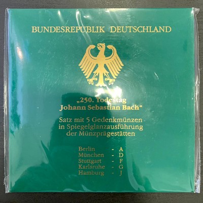  BRD  5x 10 DM  2000 A-J  Zum 250. Todestag Johann Sebastian Bach  FM-Frankfurt Feinsilber: 71,69g   