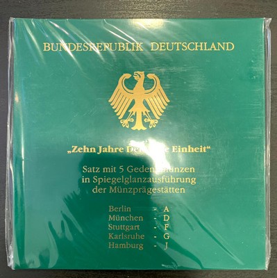  BRD  5x 10 DM  2000 A-J  Zum 10. Jahrestag der deutschen Einheit  FM-Frankfurt Feinsilber: 71,69g   
