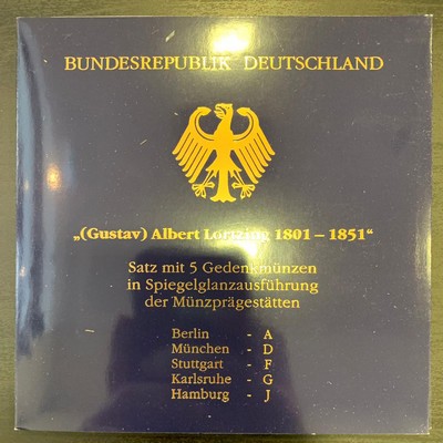  BRD  5x 10 DM  2001 A-J Zum 200. Geburtstag Albert Gustav Lortzing FM-Frankfurt  Feinsilber: 71,69g   