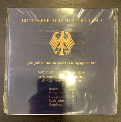  BRD  5x 10 DM  2001 A-J Zum 50. Jtg. des Bundesverfassungsgerichts FM-Frankfurt  Feinsilber: 71,69g   