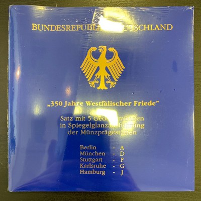  BRD 5x 10 DM  1998 A-J Zum 350. Jahrestag des Westfälischen Friedens FM-Frankfurt Feinsilber: 71,69g   