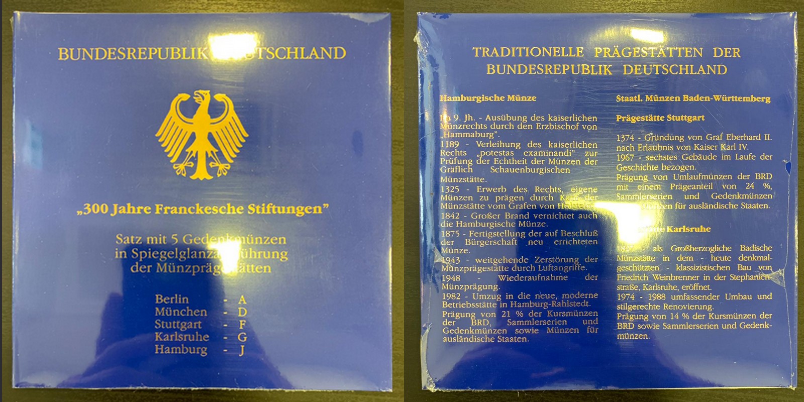  BRD  5x 10 DM  1998 A-J Zum 300. Jahrestag Franckesche Stiftung  FM-Frankfurt  Feinsilber: 71,69g   