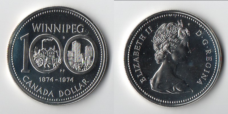 Kanada  1 Dollar  1974  100 Jahre Winnipeg     FM-Frankfurt    Feinsilber: 11,66g   