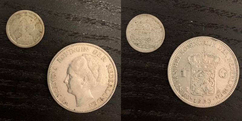  Niederlande  10 Cents 1912/ 1 Gulden 1923  Queen Wilhelmina   FM-Frankfurt  Feinsilber: ges. 8,1g   