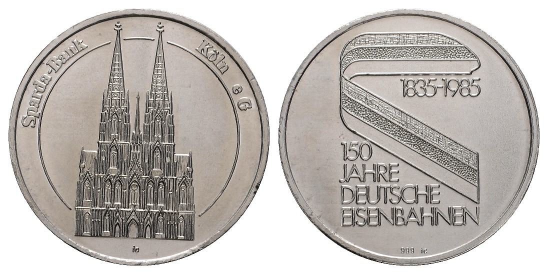  Linnartz Köln-Stadt Silbermedaille 1985 150 Jahre DB 13,98/fein, vz-st   
