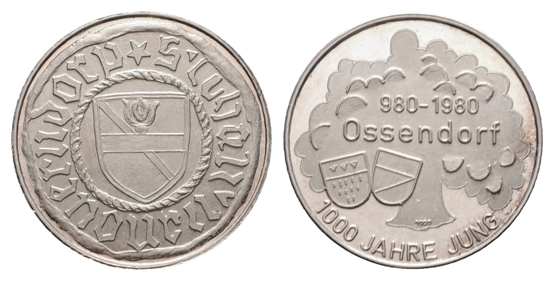  Linnartz Köln-Ossendorf Silbermedaille 1980 1000 Jahrfeier, 8,28/fein st/PP   